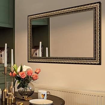 Amazon.com: H-A Black&Gold Framed Rectangle Bathroom Mirrors